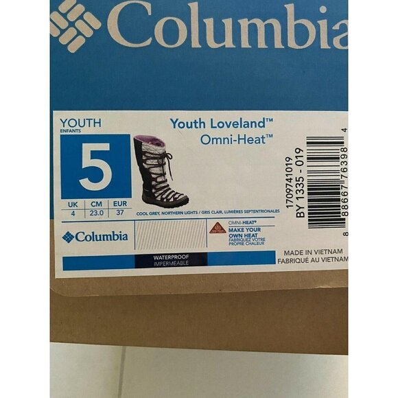 Columbia Loveland Omni-Heat Waterproof Winter Boots Youth 5 Winter Cool Grey New - Picture 9 of 12